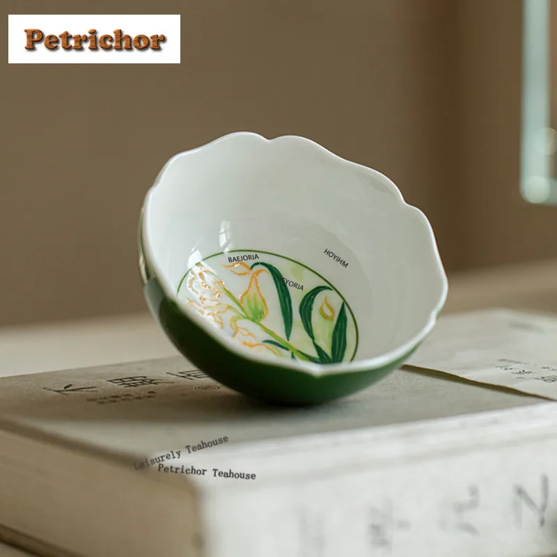 80ml Hand-painted Daffodil Teacup Elegant Tea Bowl Tea Cup Set Tea-tasting Personal Cup Jianzhan Master Cups Drinkware Craft
