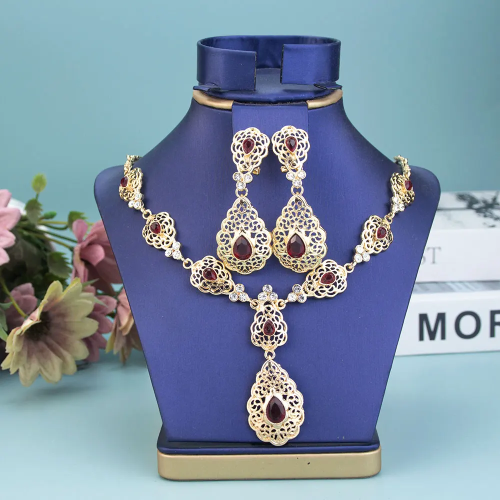 Poyasa Gold Color Moroccan Bridal Jewelry Sets Choker Necklace Drop Earring For Women Crystal Arabic Wedding Bijoux
