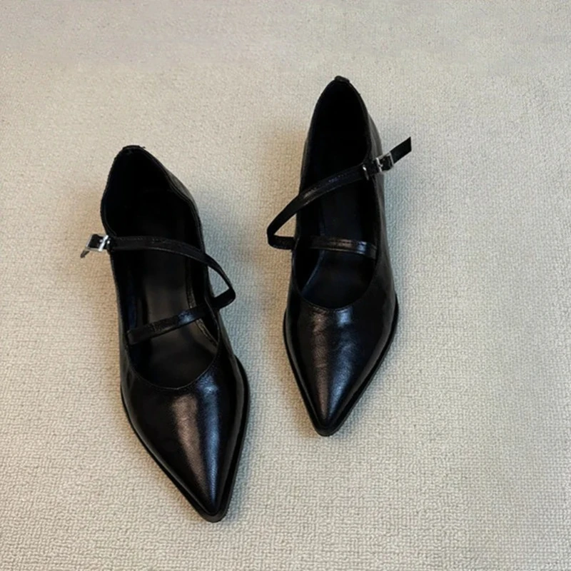 New Women's Shoes Black 8CM Mary Jane Shoes Summer Pointed Buckle Single Shoes for Women 2026 Fashion Dance Shoe Sapato Feminino