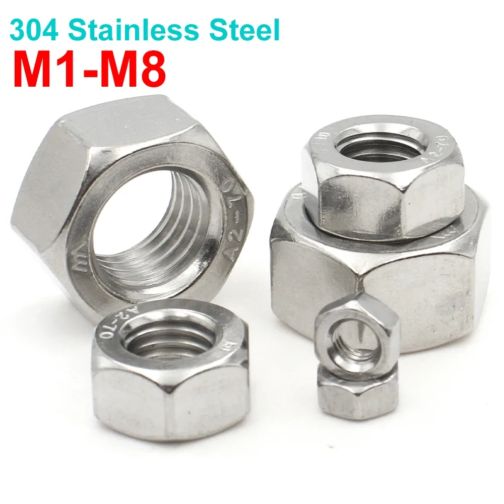 5/10/20/50pcs M1 M1.2 M1.4 M1.6 M2 M2.5 M3 M3.5 M4 M5 M6 M8 304 Stainless Steel Hex Hexagon Nut DIN934 Metric