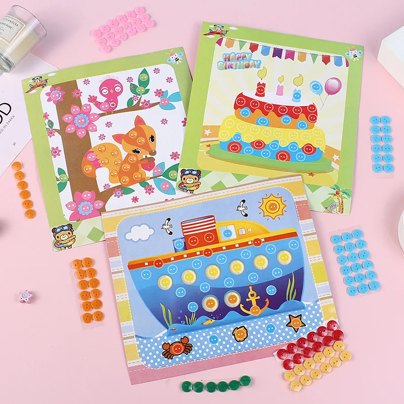 Crianças adesivos brinquedo diy pacote de material artesanal bola de pelúcia/diamante/botão/eva/ponto quebra-cabeça brinquedos crianças recompensas presentes aniversário tmz