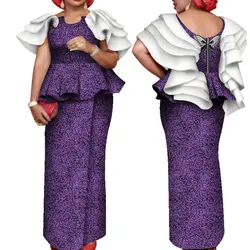 African Women's Clothing Floral Print Ruffle Sleeve Top Shirt and Long Skirt 2 Pieces Set Elegant Dashiki African Clothes Wy7643