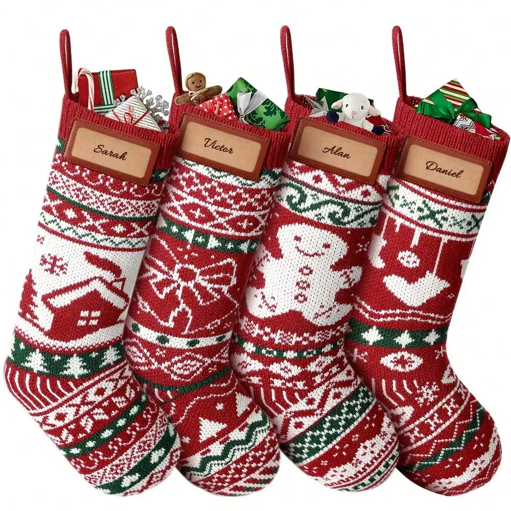Christmas Stockings Knitted 18 Inch 6/4 Pack With Tag, Knit Stocking Christmas Vintage, Festive Holiday Decor, Christmas Knitted Stockings Large Size For Family Gifts & Fireplace Hanging, Classic Xmas Ornaments, Holiday Season Decorations