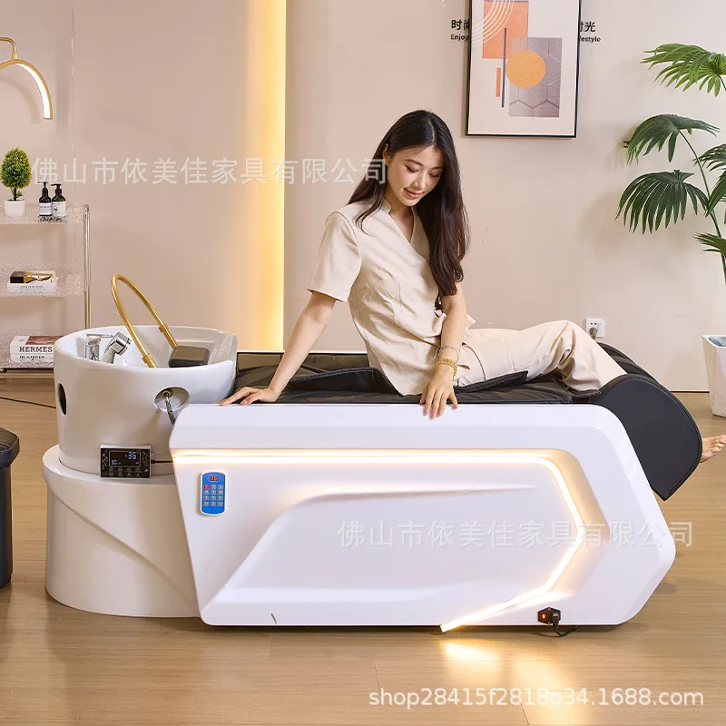 Automatic intelligent electric massage bed ceramic deep basin hair salon flushing bed