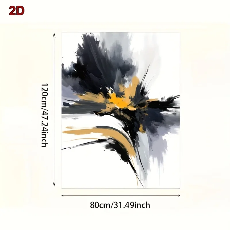 2D شقة، 1PC مجردة الذهبي الأسود الرمادي سبلاش الفن الطباعة - فرملس الحديثة الحد الأدنى قماش جدار الفن، 2D شقة خمر نمط #5