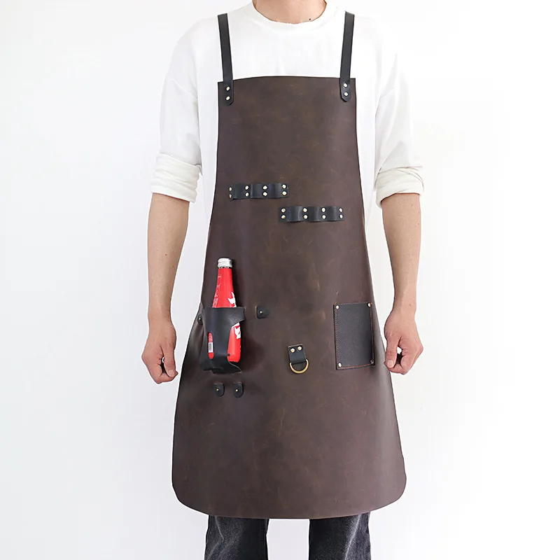 Outdoor PU Leather Apron Outdoor BBQ Beer Bottle Cover Multi Functional Men's Work Leather Apron work clothes