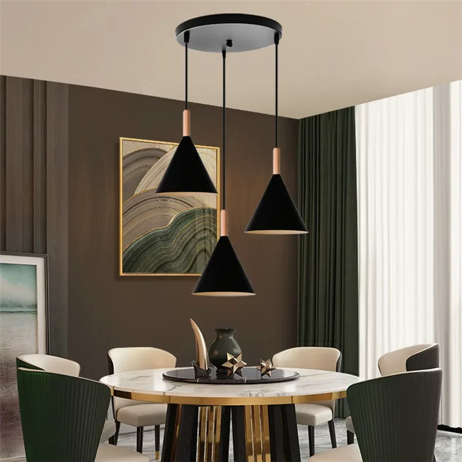 3-Heads Modern Wood Pendant Light Domeshade Suspension for Cafe Restaurant Bedroom Home Kitchen Island Nordic Hanging Lamp image 3