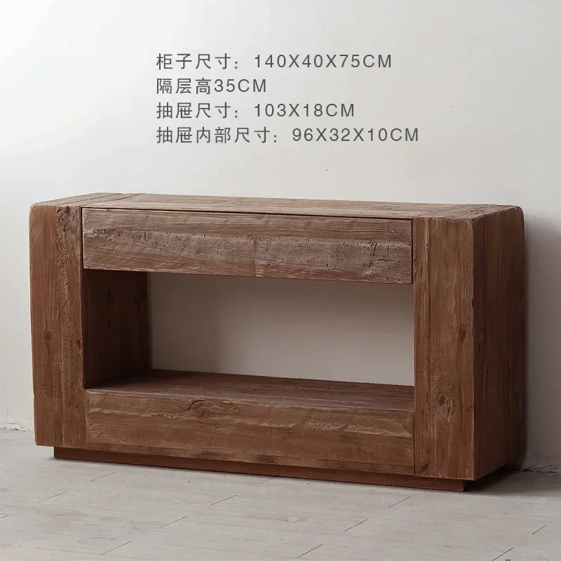 

Old Pine Rectangular Hollow Cabinet Solid Wood Retro Living Room Curio Cabinet against the Wall