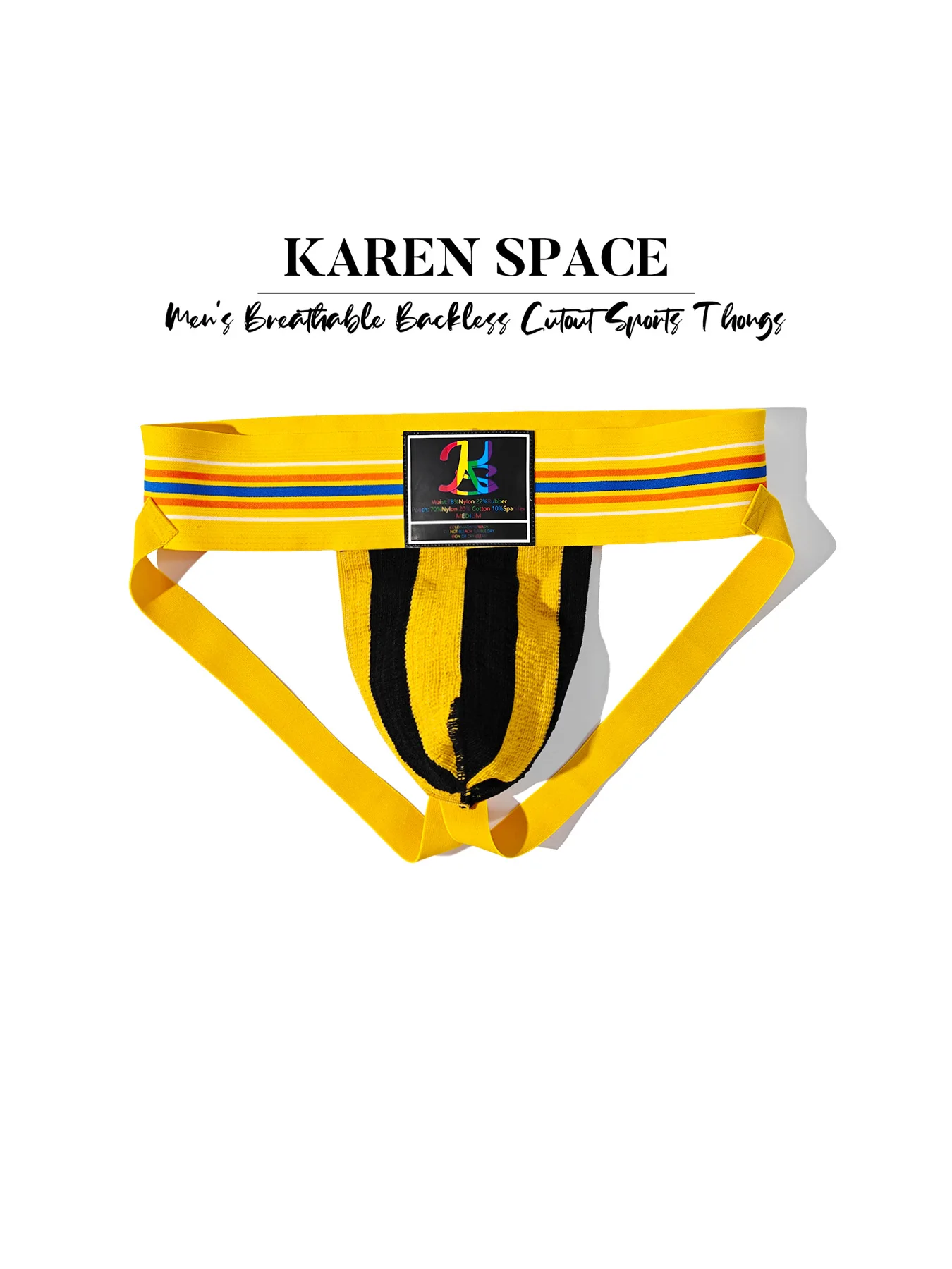 Men's Jockstrap Thong, Breathable Mesh Sports Underwear, Wide Elastic Waistband Backless Cutout Briefs, Striped Athletic