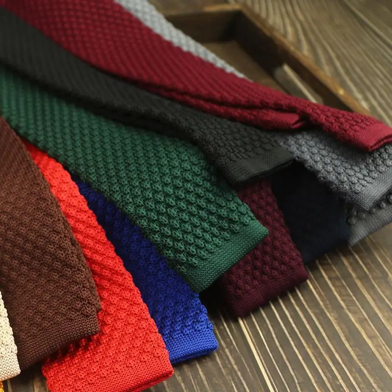 

New Fashion Knitted Ties For Men British Casual Preppy Chic Solid Brown Black Neckties Women 6CM Red Narrow Soft Neck Tie Cravat