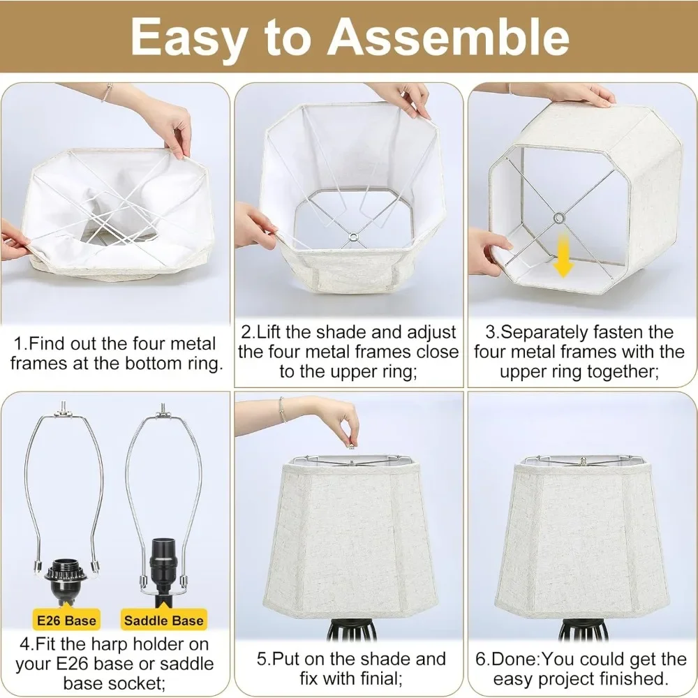 مجموعة ظلال مصابيح مستطيلة مكونة من 2، 10.5 بوصة × 10 بوصة × 13 بوصة أباجورة بيج زاوية متوسطة القطع مصنوعة يدويًا من الكتان الطبيعي، تتضمن عبوتين لتر