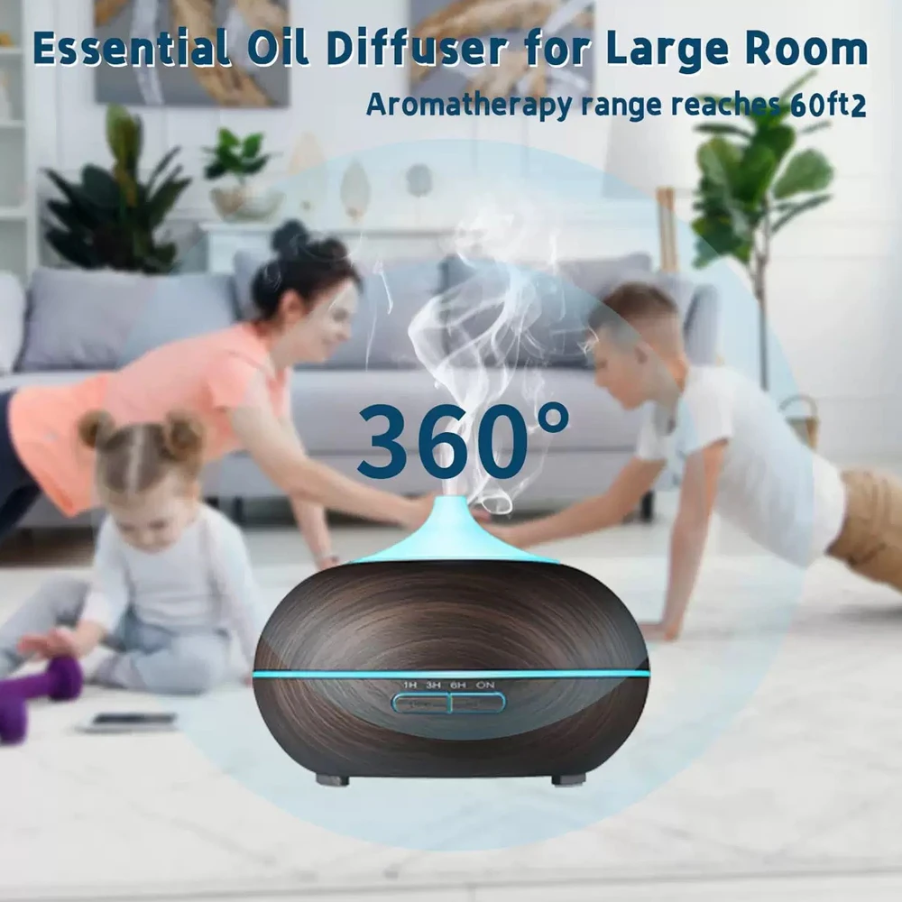 550ml Ultrasonic Essential Oil Diffuser  Whisper Quiet Aromatherapy & Humidifier for Large Spaces, 4 Customizable Timer Modes