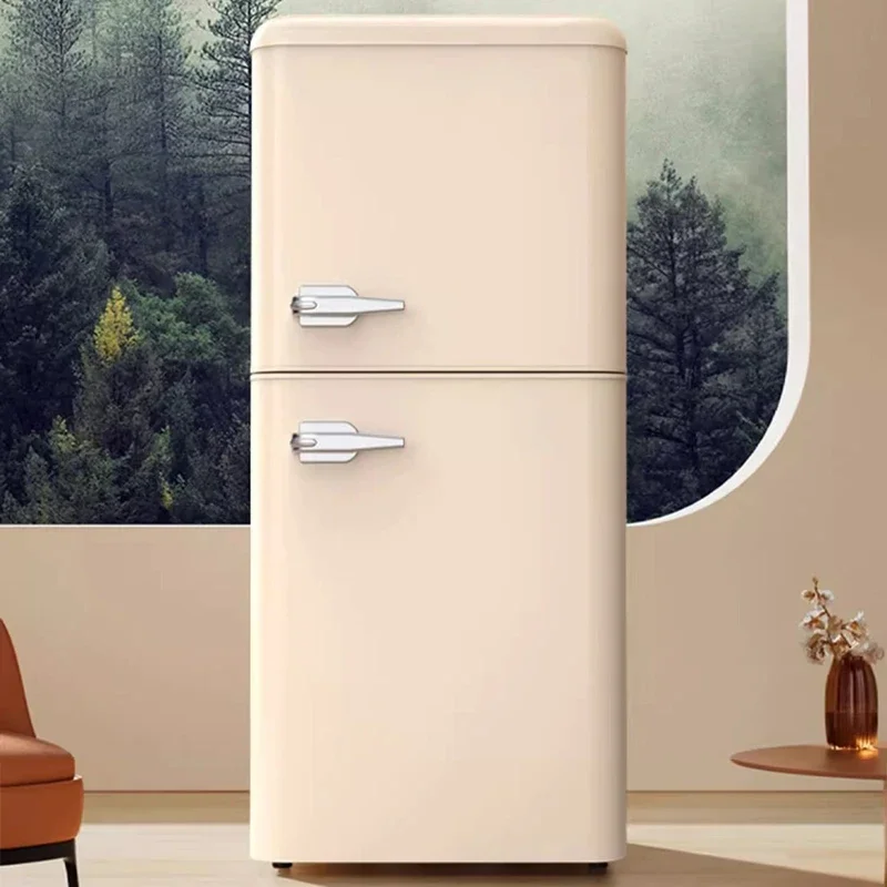 Household Retro Small and Medium Energy-saving Light Sound Refrigerator Double Door Kitchen Small Refrigerator