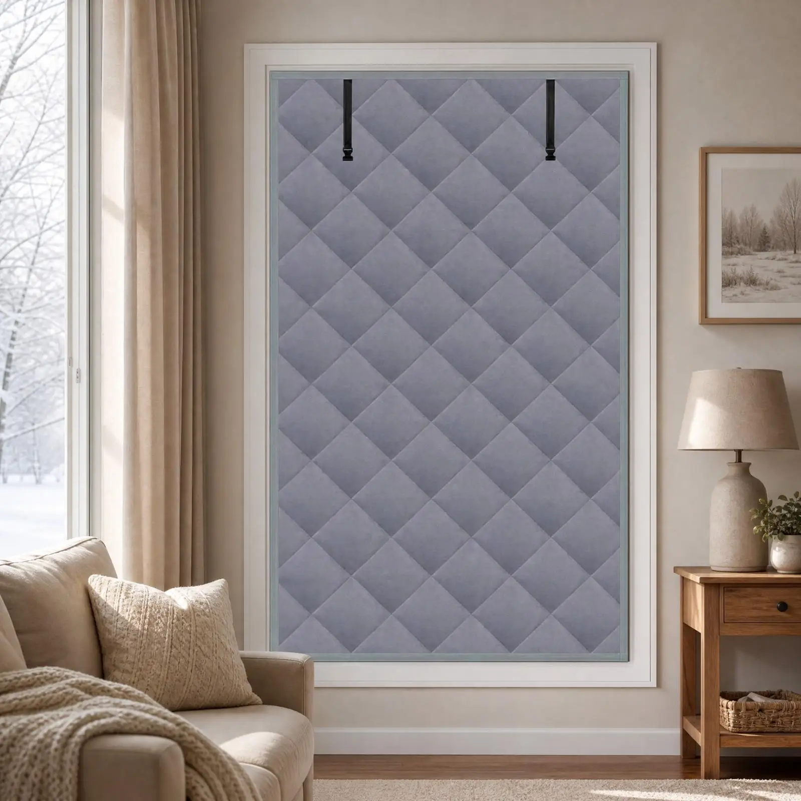 Thermal Winter Curtain Quilted Insulated Blackout Window Cover Thickened Cotton Oxford Cloth for Patio Door Cold Draft Stopper