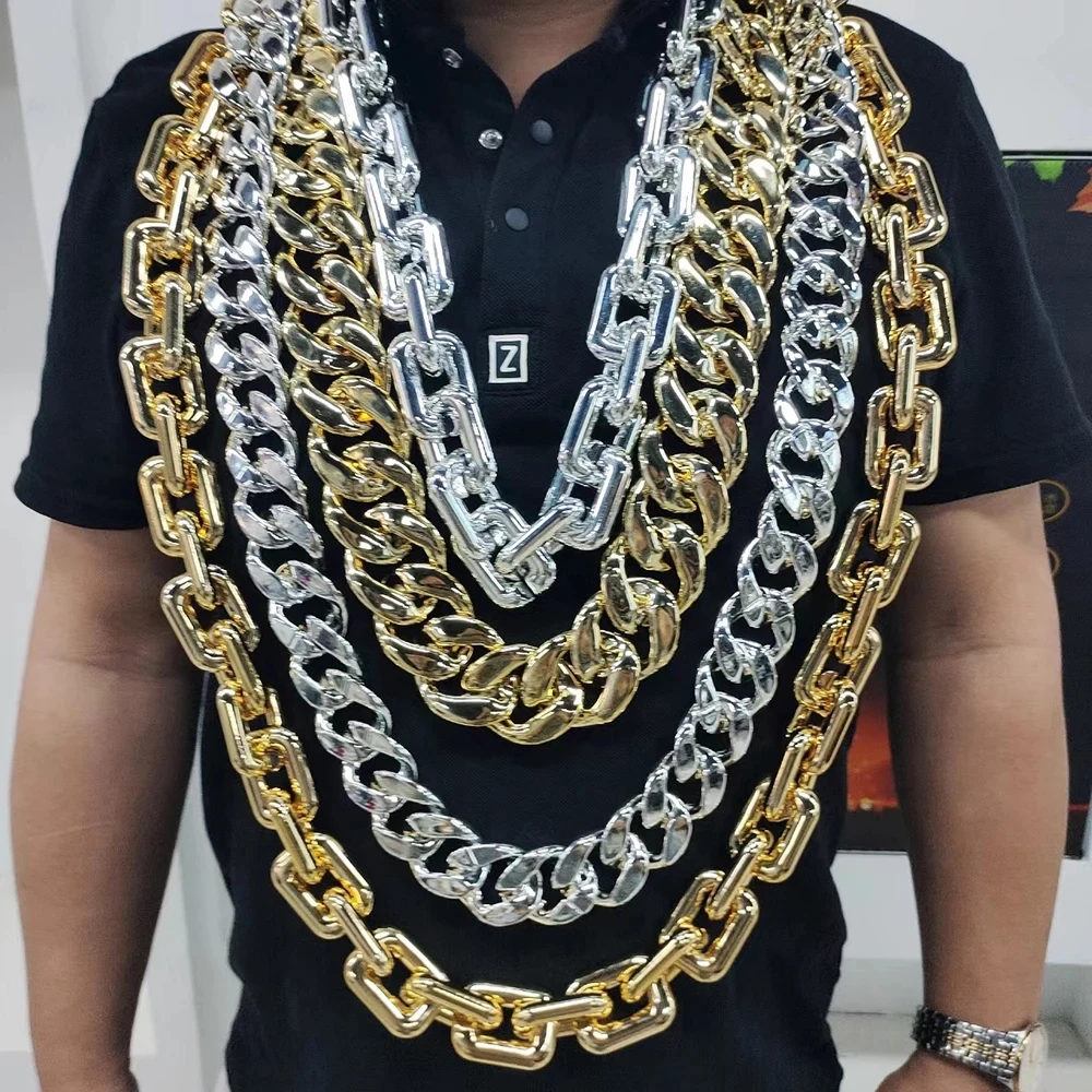 Fashion Punk Exaggerated Thick Chain Acrylic Gold Plated Necklace Men\'s Personalized Jewelry DIY Waist Chain Bag Chain Wholesale