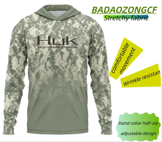 HUK Men's Long Sleeve Hooded Fishing Shirt UPF 50 plus UV Protection Breathable Sweatshirt with Mask Fishing Apparel