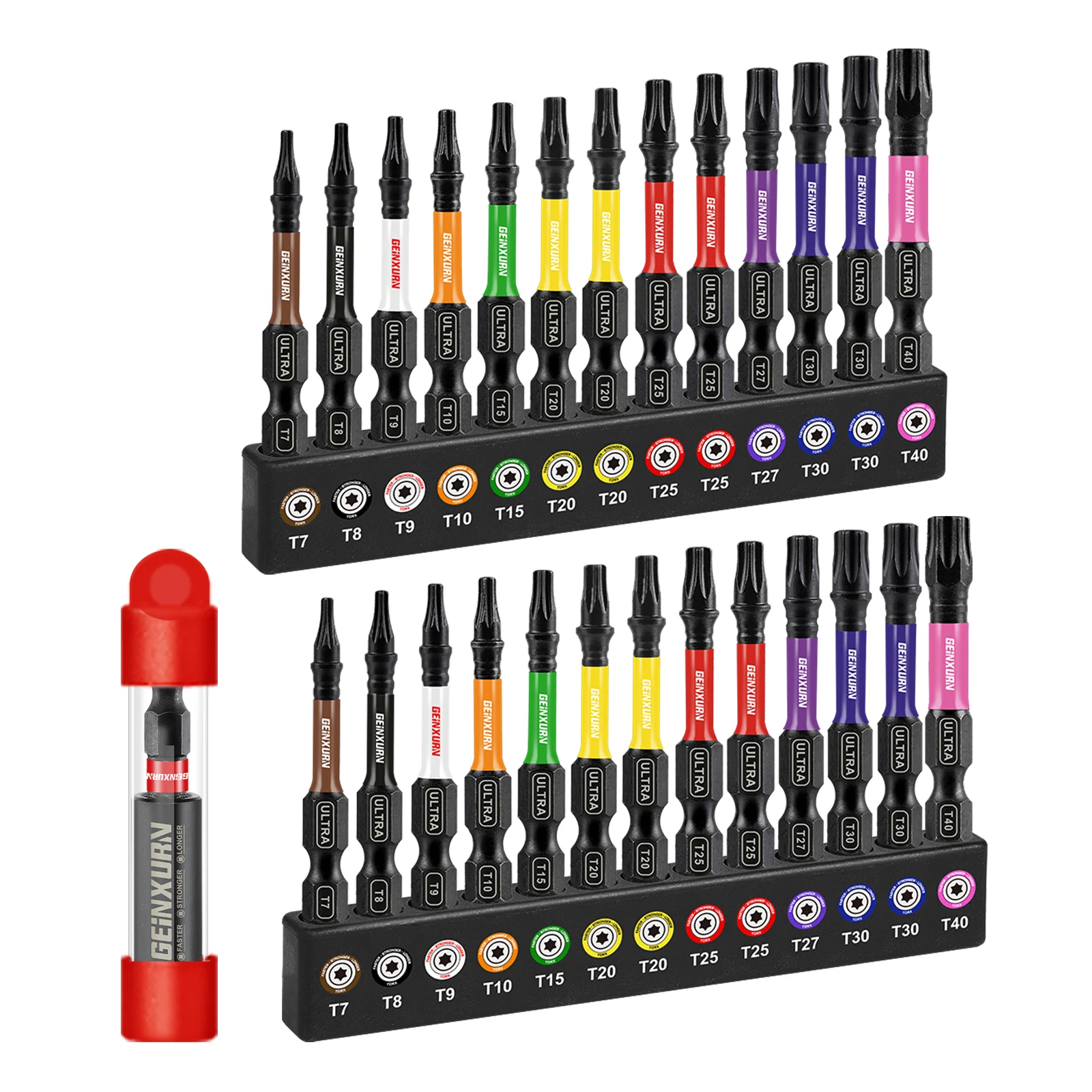 Geinxurn 2'' Ultra Torx Impact Bit Set ( T7-T40),S2 Steel Torx Bits with 2.36'' Bit Holder and Storage Organizer for Longevity
