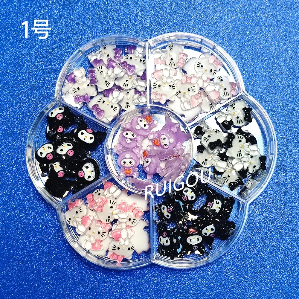 70Pcs/Box Sanrio Nail Charms Kawaii Hello Kitty Kuromi Cinnamoroll Cartoon Nail Jewelry Charms Rhinestone Gems Kit DIY Crafts