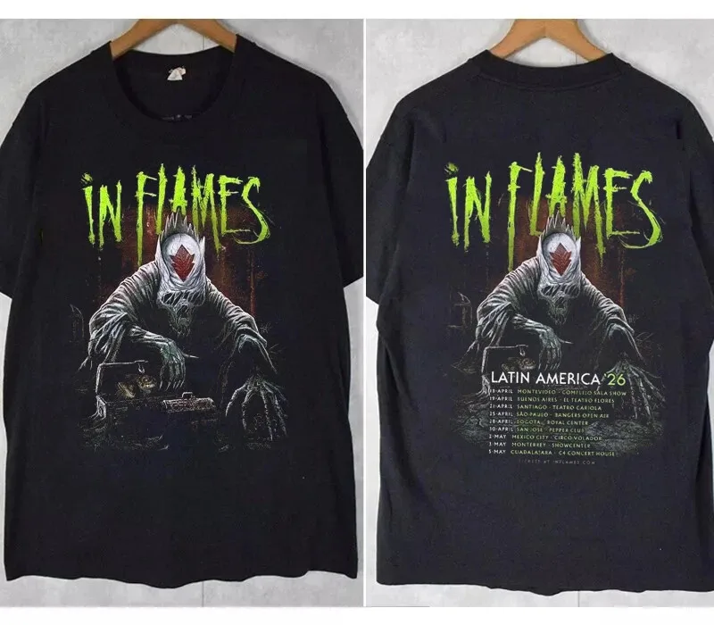 New In Flames 2 Sides Latin America 2026 Tour Black S to 5XL Shirt