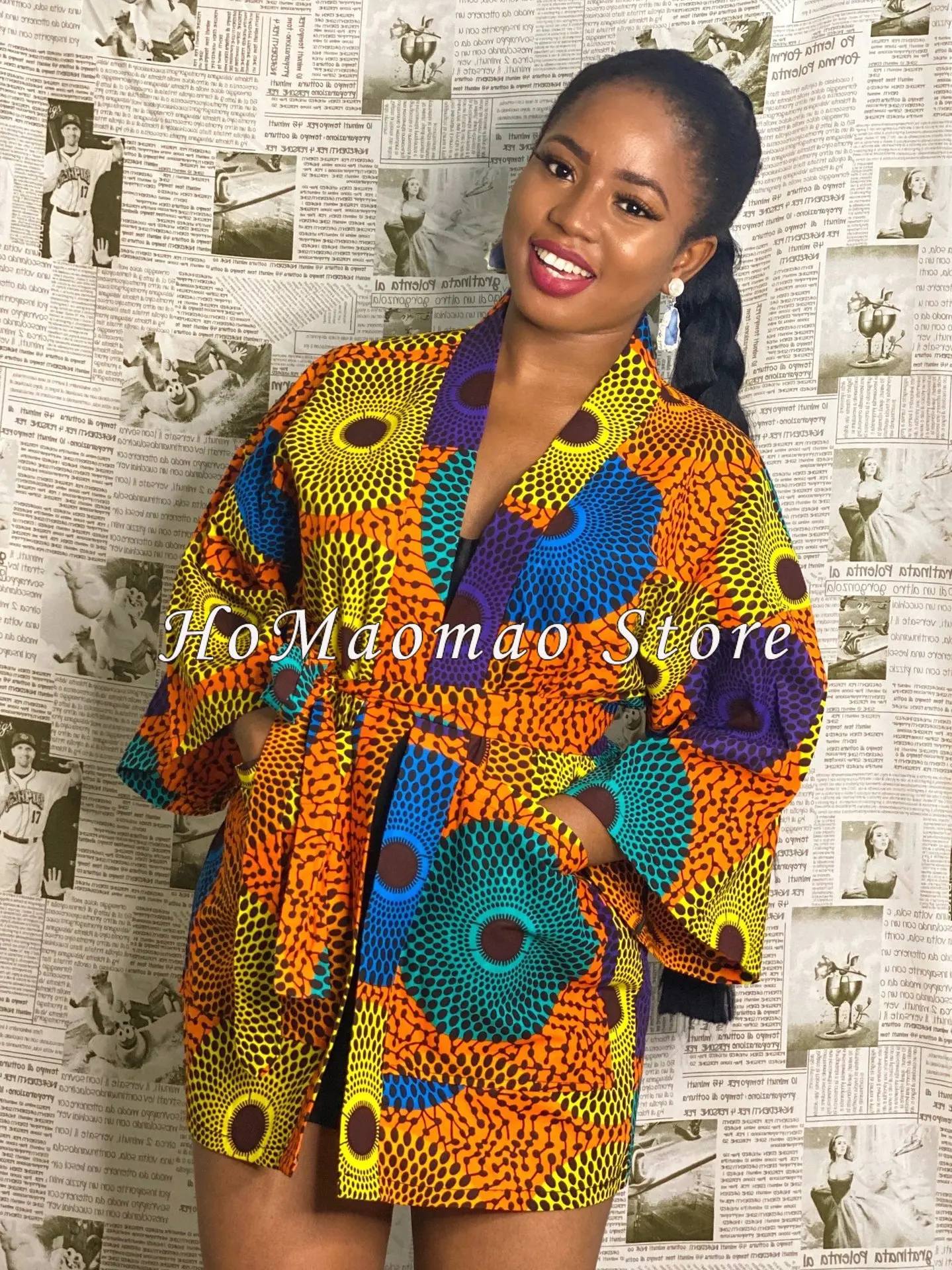 

African Dress Women's Fashion Kimono Cardigan Coat Dashiki Geometric Belt Women's Dress Plus Size Retro African Christmas Robe