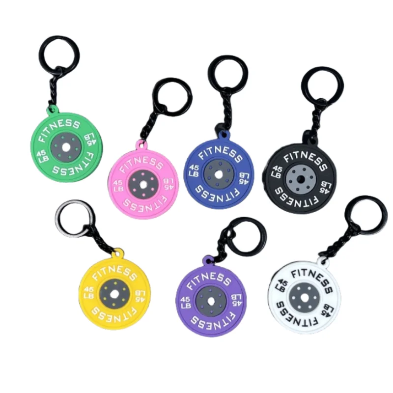 Porte-clés haltère en PVC pour les amateurs de gym, plaque de poids en silicone, porte-clés d'entraînement de fitness, pendentif haltère, cadeaux de mode, nouveau