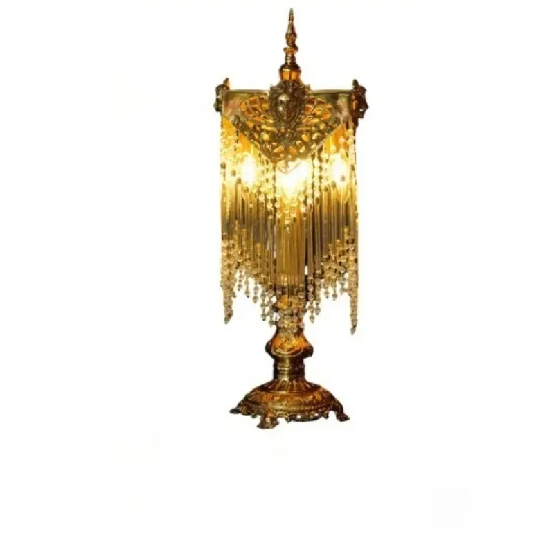 

French brass crystal desk lamp, living room luxury bedroom bedside decoration, tabletop ornament