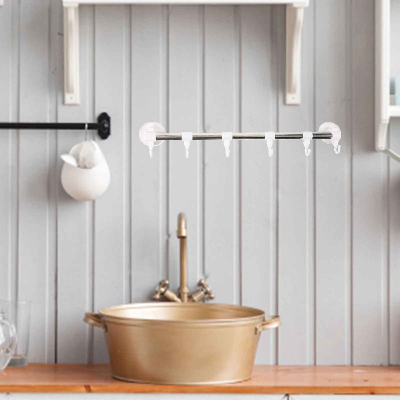 

Suction Cup Towel Rack with 6 Hooks Premium Stainless Steel Bathroom Towel Bar Kitchen Utensil Hanger No Punch Installation