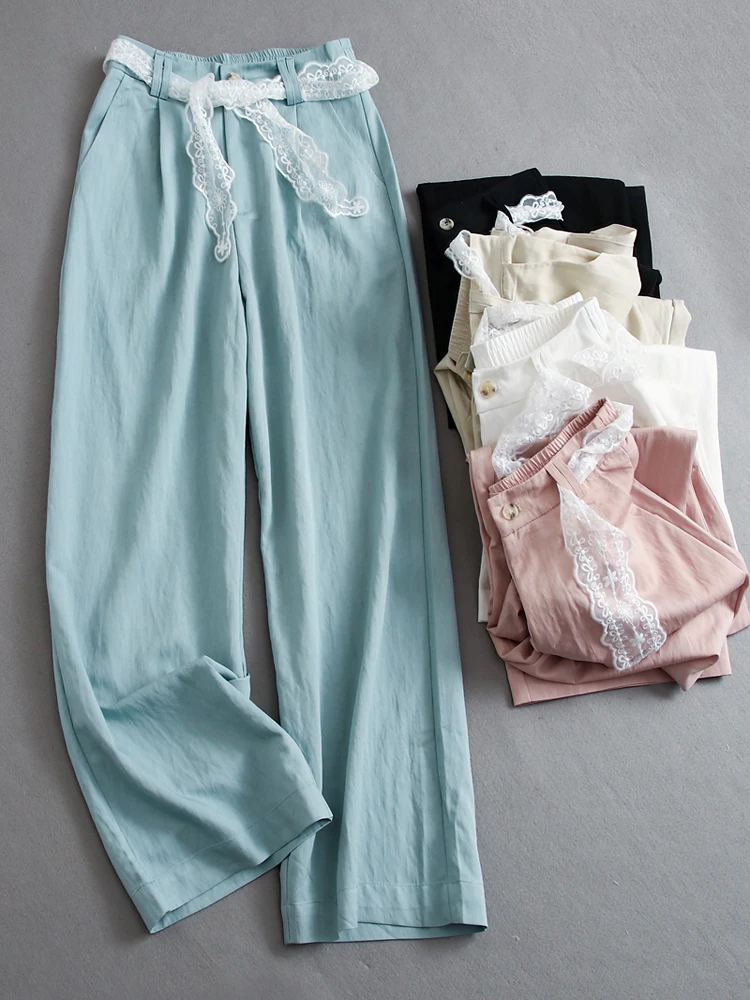 

Casual Straight Leg Wide Leg Pants Lace Knot Waist Belt Loose Slimming Women's Jeans Versatile High Waist Long Trou...