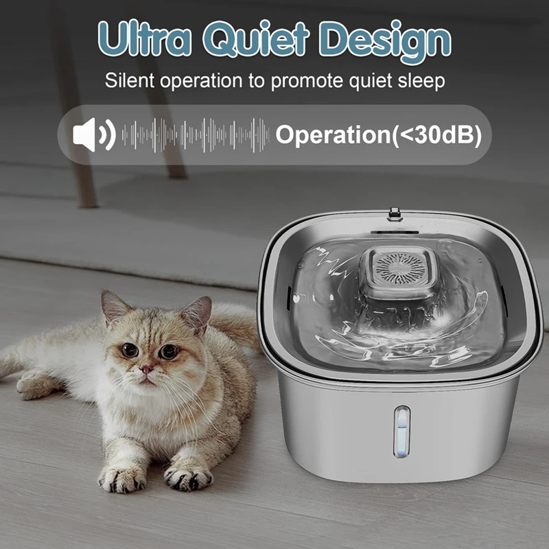 

Stainless Steel Cat Water Fountain, 101Oz/3L Pet Fountain Automatic Dog Water Dispenser With Multiple Filtration,Quiet