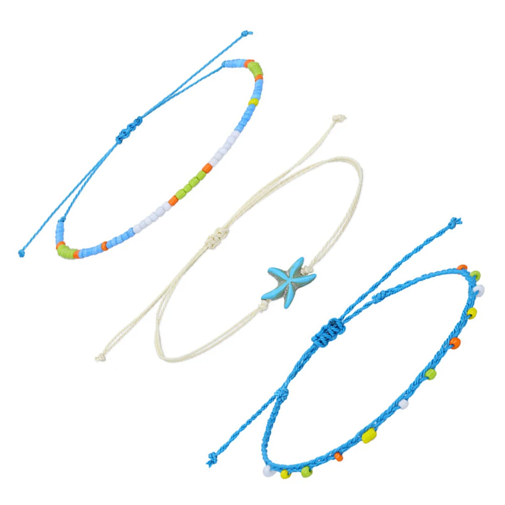 

3pcs Bohemian Foot Chain Ankle Chain Adjustable Multicolored Beaded Ankle Decoration Beach Style Foot Jewelry Bracelet Set