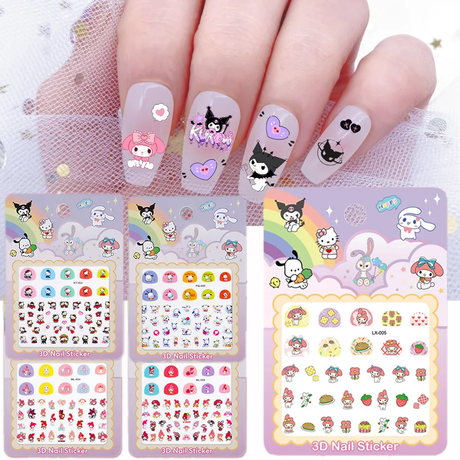 5pcs Cartoon Sanrio Hello Kitty Nail Stickers Cute My Melody Kuromi Press on Nails Nail Art Decoration Fun Anime Nail Art Decals