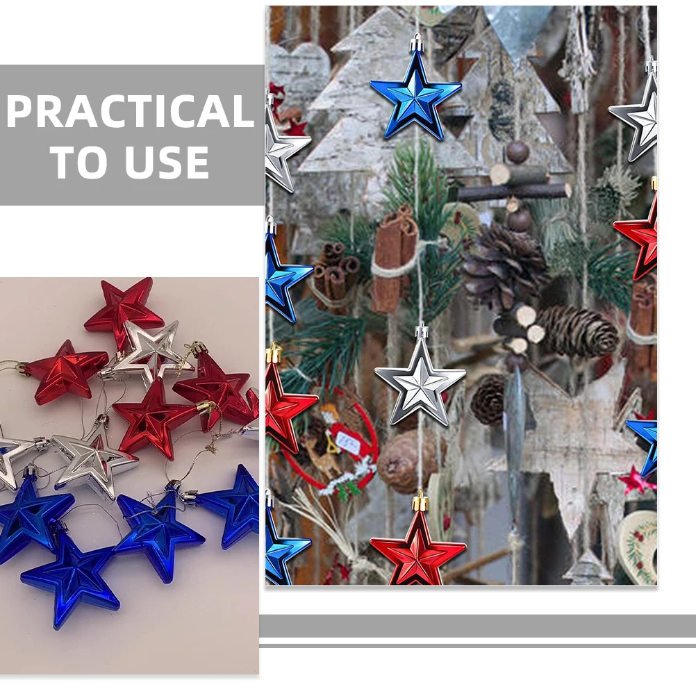 

12Pcs Five-Pointed Star Ornament Set Safe Material American Themed Independence Day Decor Patriotic Hanging Decorations