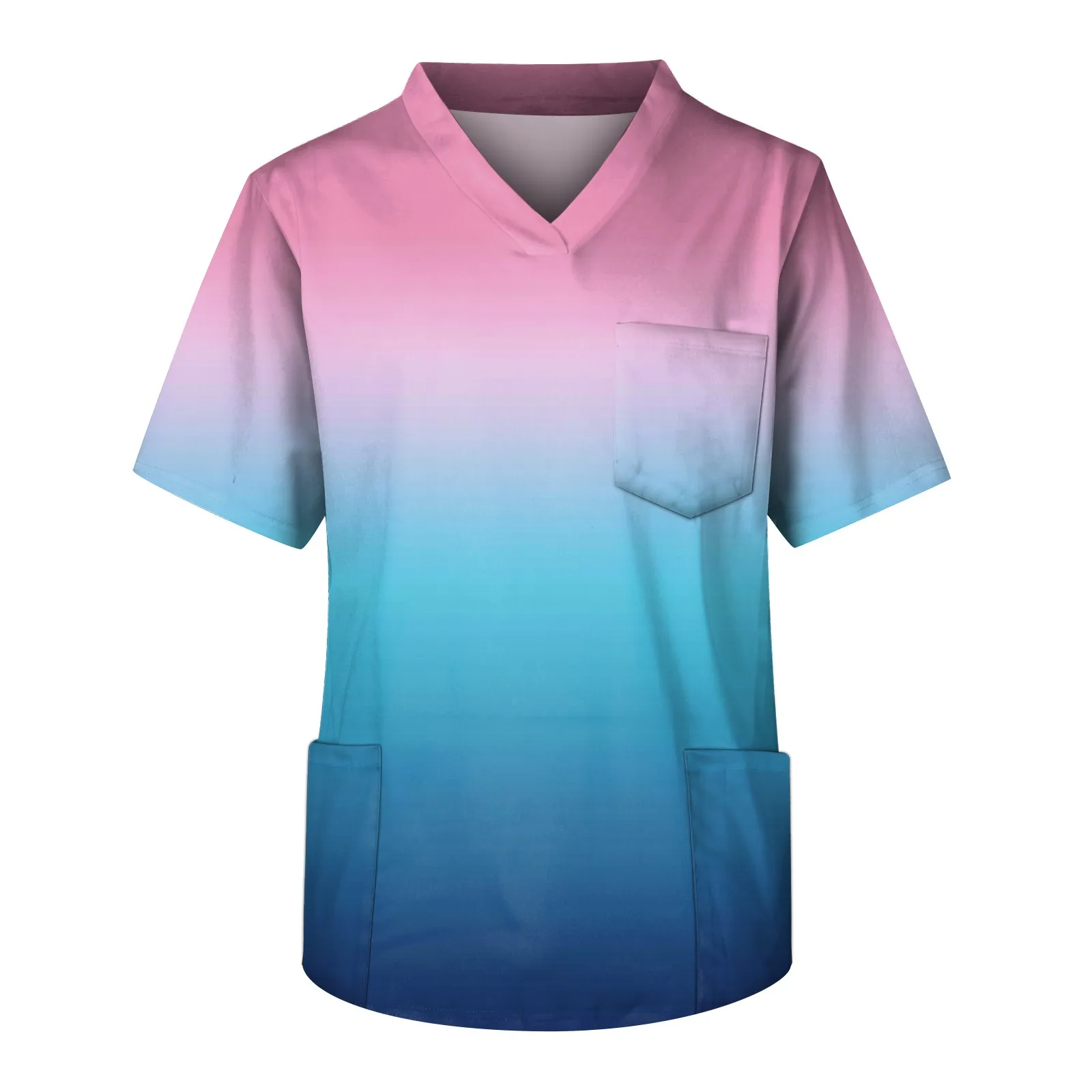 Camiseta de manga corta con cuello en V para hombre, camisa estampada con bolsillo, uniforme de trabajo para enfermera, ropa de trabajo