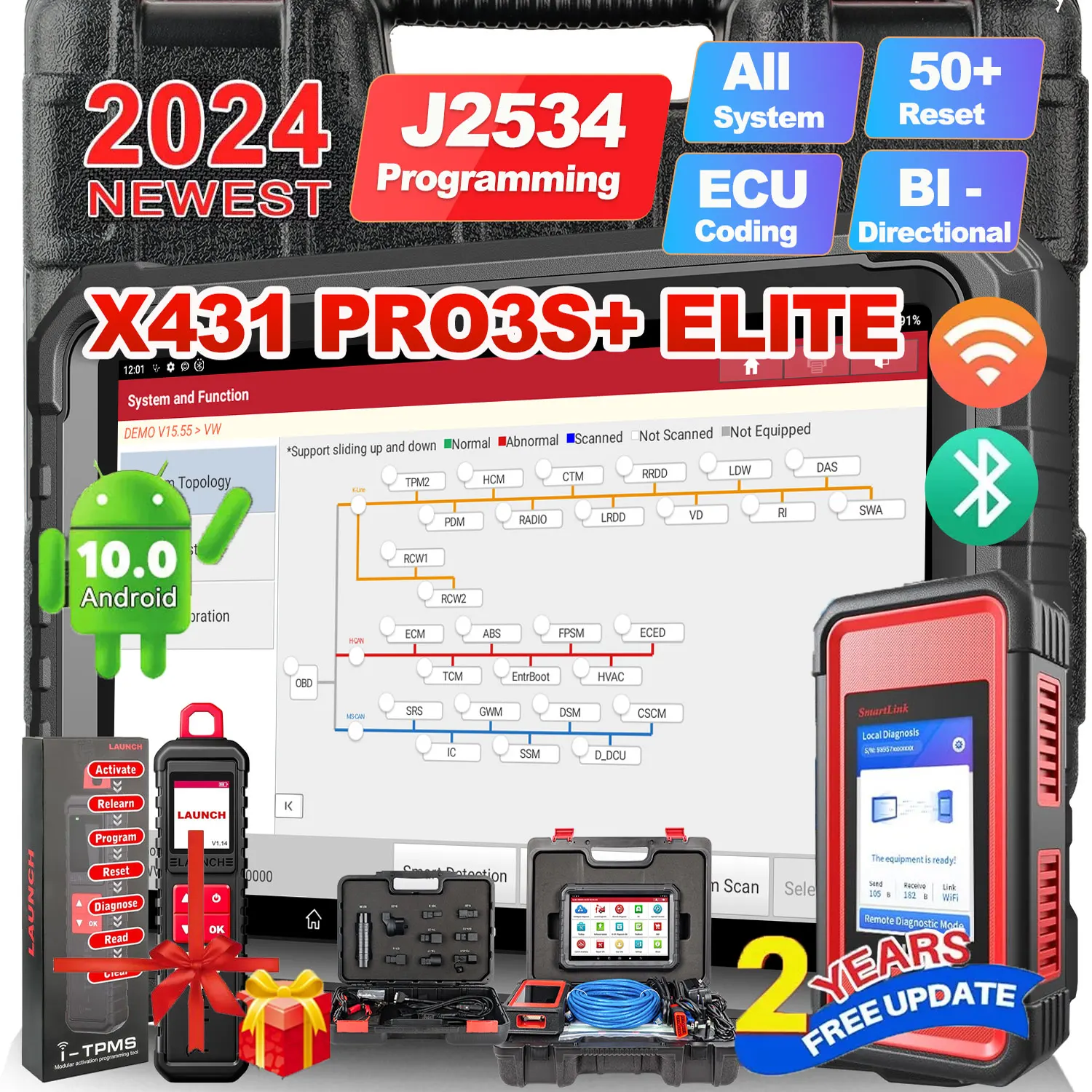 Launch X431 PRO3S+ Elite with SmartLink C Car Diagnostic Tools J2534 Programming Auto OBD2 Scanner Diagnosis Tool pk X431 PRO5