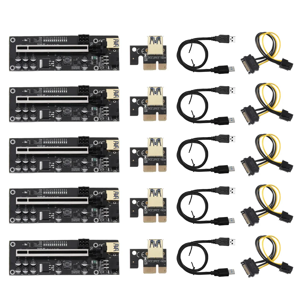 10 PCI-E 1x to 16x Adapter Board with 6pin Expansion Fast LED PCI-Express Extender Miner Desktop  Black USB Cable