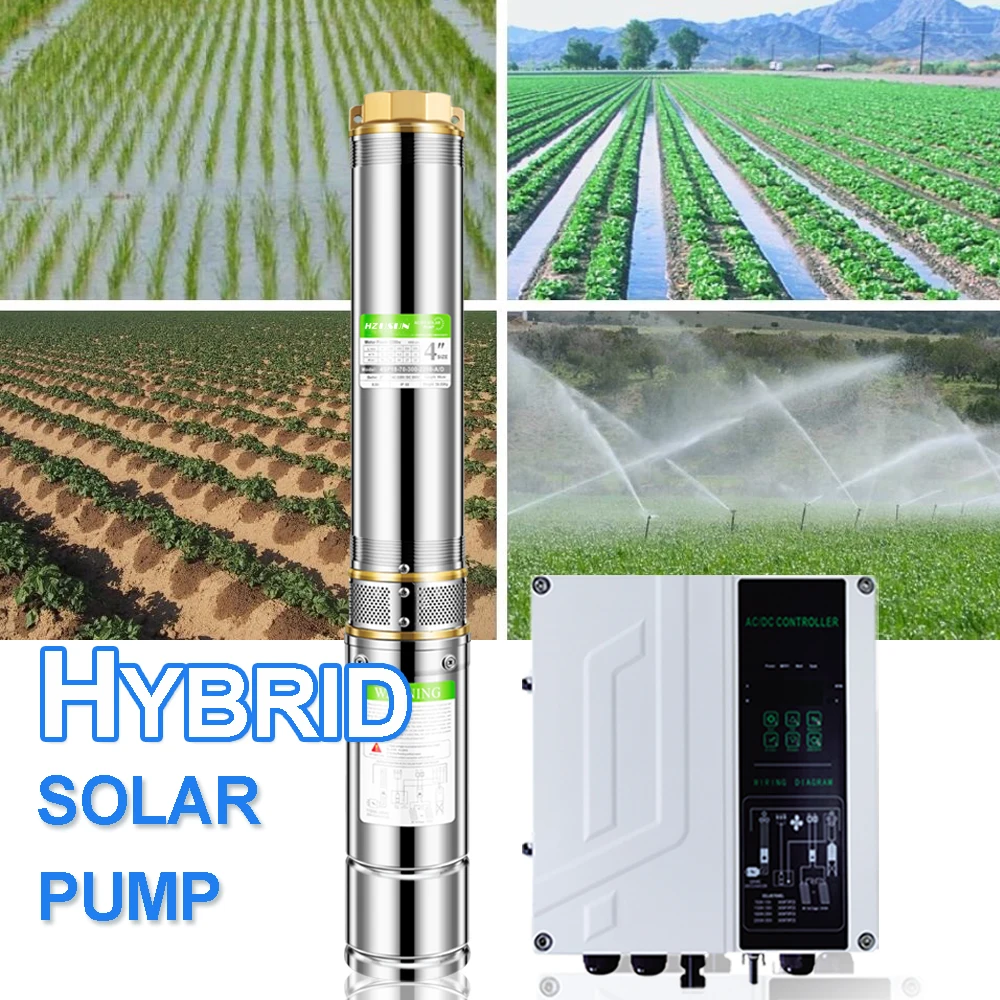 AC DC Hybrid 1.5 HP Solar Energy Submersible Agriculture Water Pump Kit Price High Flow Farm Irrigation Solar Pressure Pump Kits