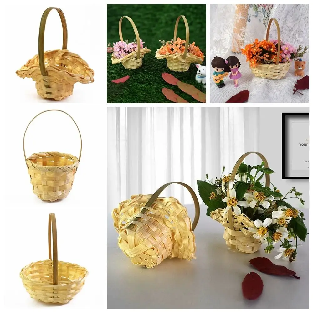 Yellow Braid Flower Baskets with Handle Wedding Ornaments Flower Arrangement Basket Home Office Decor Party Supplies