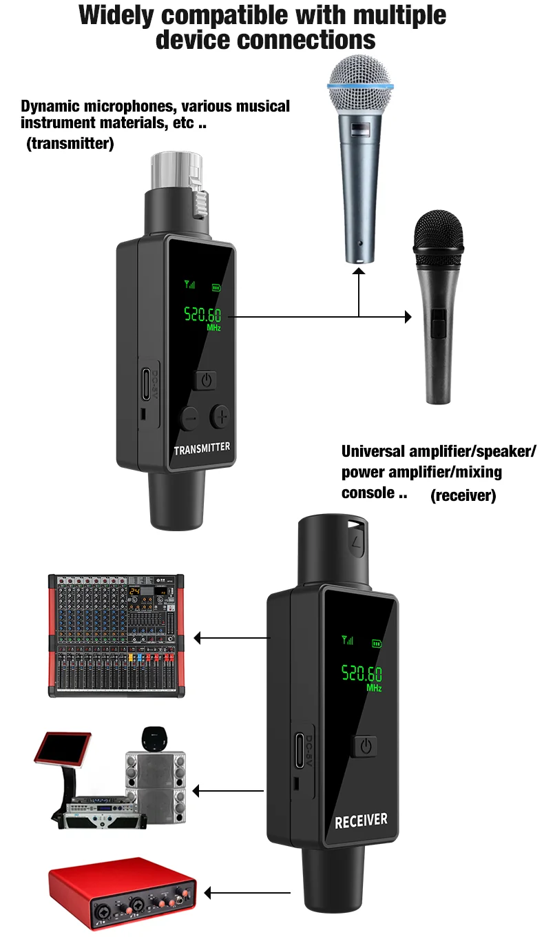 محول XLR نظام إرسال واستقبال الميكروفون اللاسلكي مناسب للميكروفونات الديناميكية والقيثارات وخلاطات الصوت #5