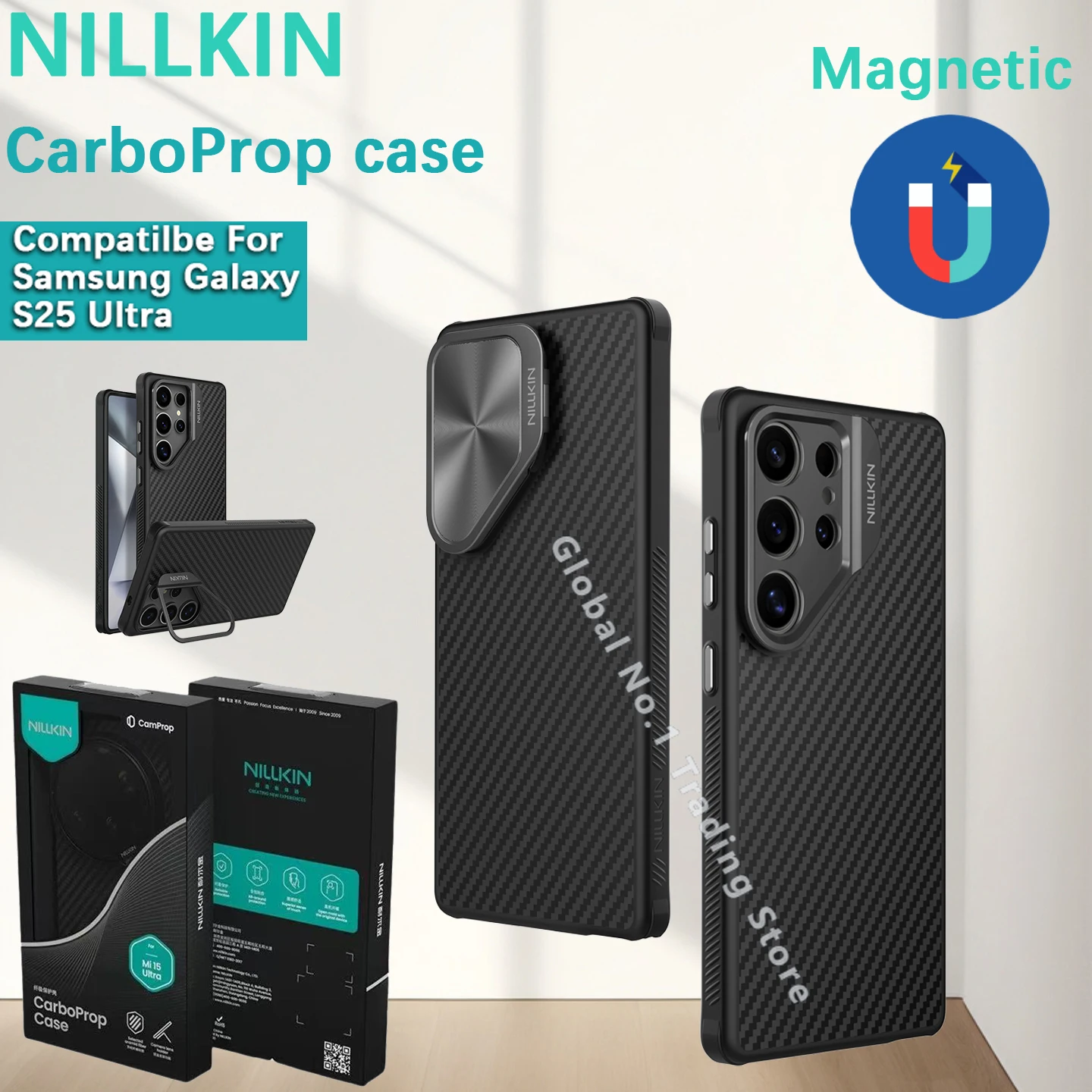 

NILLKIN Compatible For Samsung Galaxy S25 Ultra 5G CarboProp Magnetic Case TPU+PC lens holder protective cover phone case shell