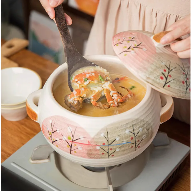 Japanese Home Cooking Pot Thickened Insulation Thermal Cooker Hand Painted Pottery Casserole Practical And Versatile Soup Pot