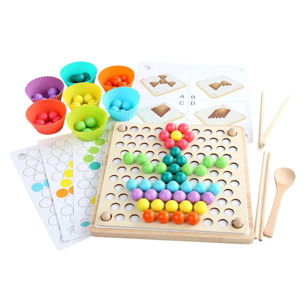 

1Set Bead Clipping Multicolor Wooden Educational Board Game Interactive Early Concentration Training