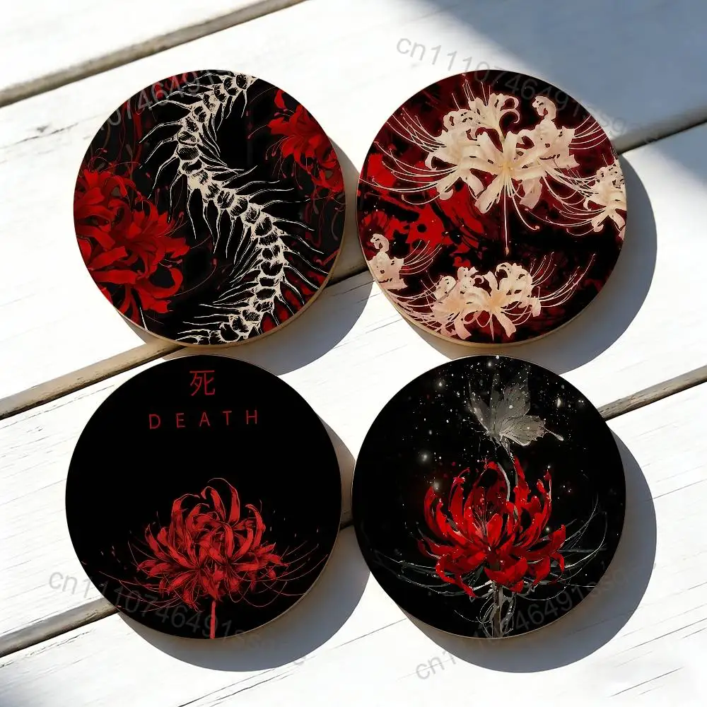 

Ghoul Spider Lily Tokyo WoodenCoaster Tea Coffee Cup Pad Heat Resistant Round Bowl Teapot Mat Home Wood Placemats Decor Coasters