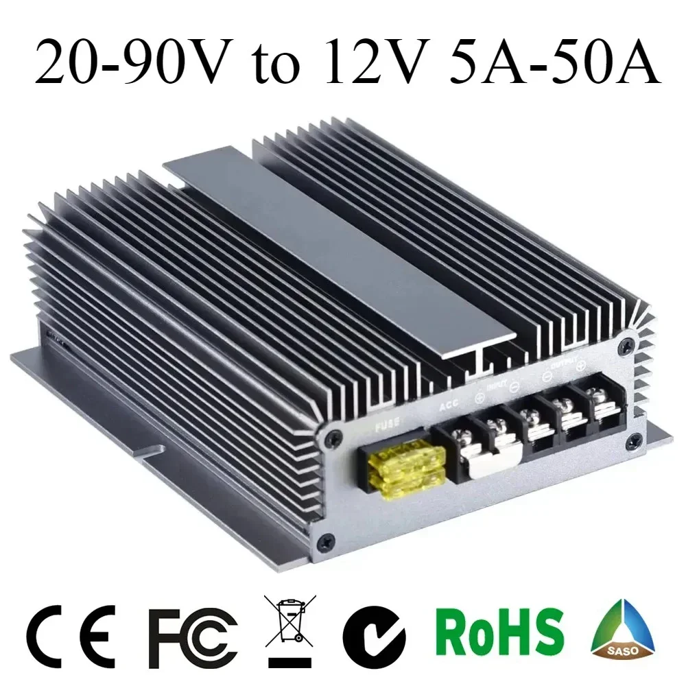 

24V 36V 48V 72V to 12V DC DC Step Down Converter Golf Cart Voltage Reducer 20-90V to 12V 5A-50A Transformer Car Power Supply