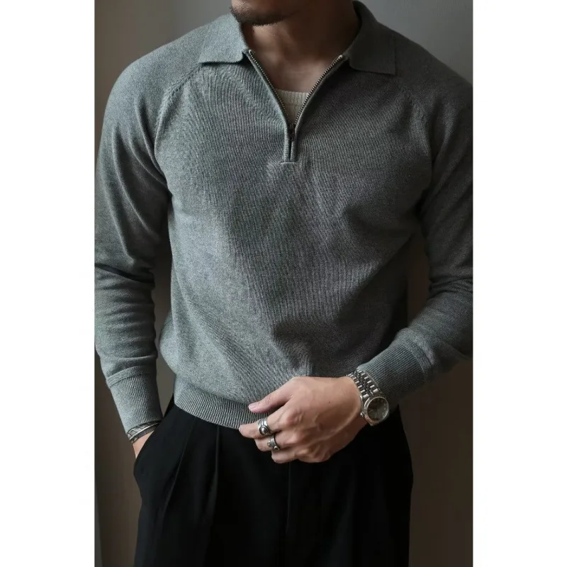 Men Sweater Men's Fall Winter Lapel Sweater Knitted Zipper Pullover Soft Warm Mid Length Casual Sweater for Men Lightweight Men