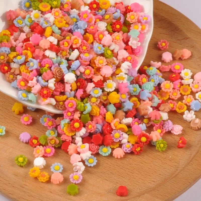 100PCs 6mm Mixed Mini Flatback Resin Flower Cabochons Embellishments Scrapbooking Craft DIY Nail Decoration