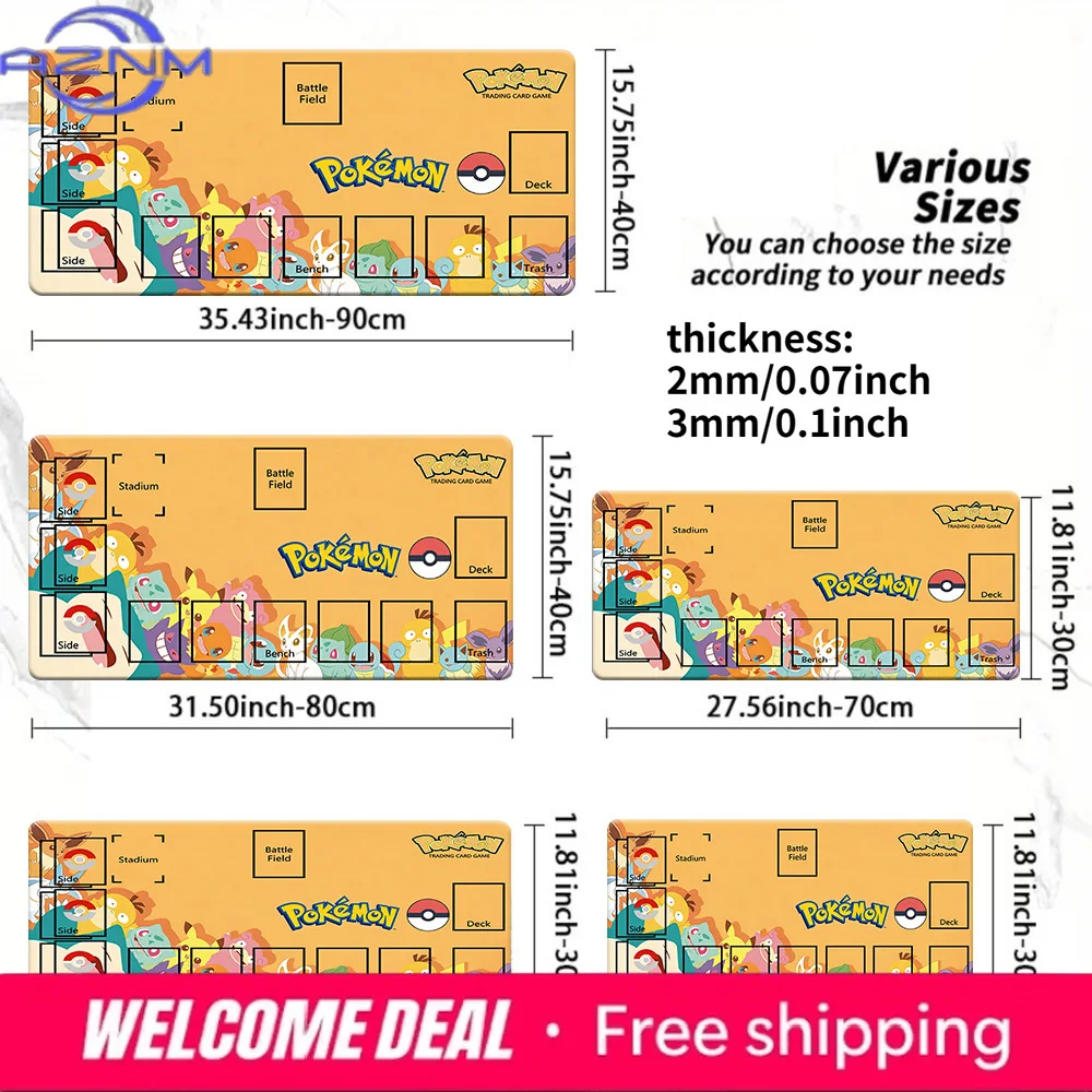 Pokemon Orange Themed TCG Playmat 2mm/3mm Non-Slip Trading Card Game Mat with Zones Multi-Size Available