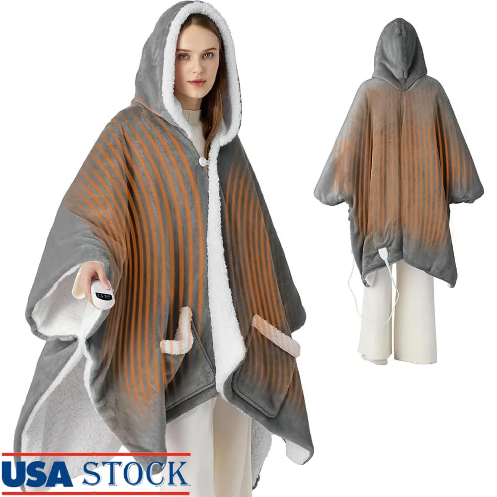 Heated Blanket Wearable Shawl Electric Wrap Cozy Hoodie with 6 Heating Levels and 4 Time Settings Perfect Gift Mom Grandma Women