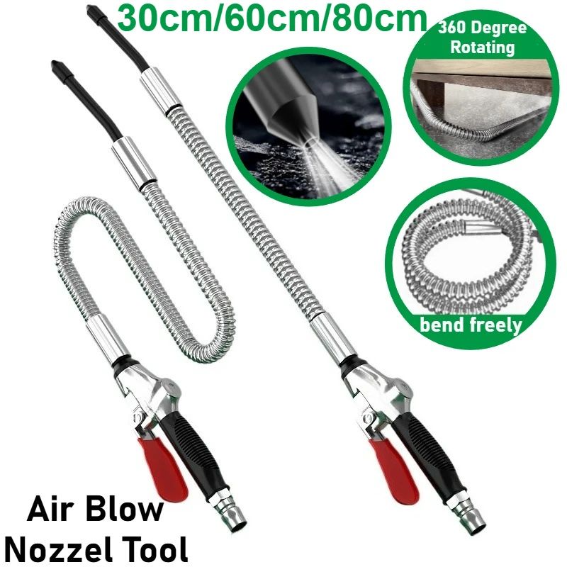 360 Degree Rotating Air Blow Nozzle Tool with Extensible Nozzle Pneumatic Compressor Accessory for Multiple Angles Dust Removal