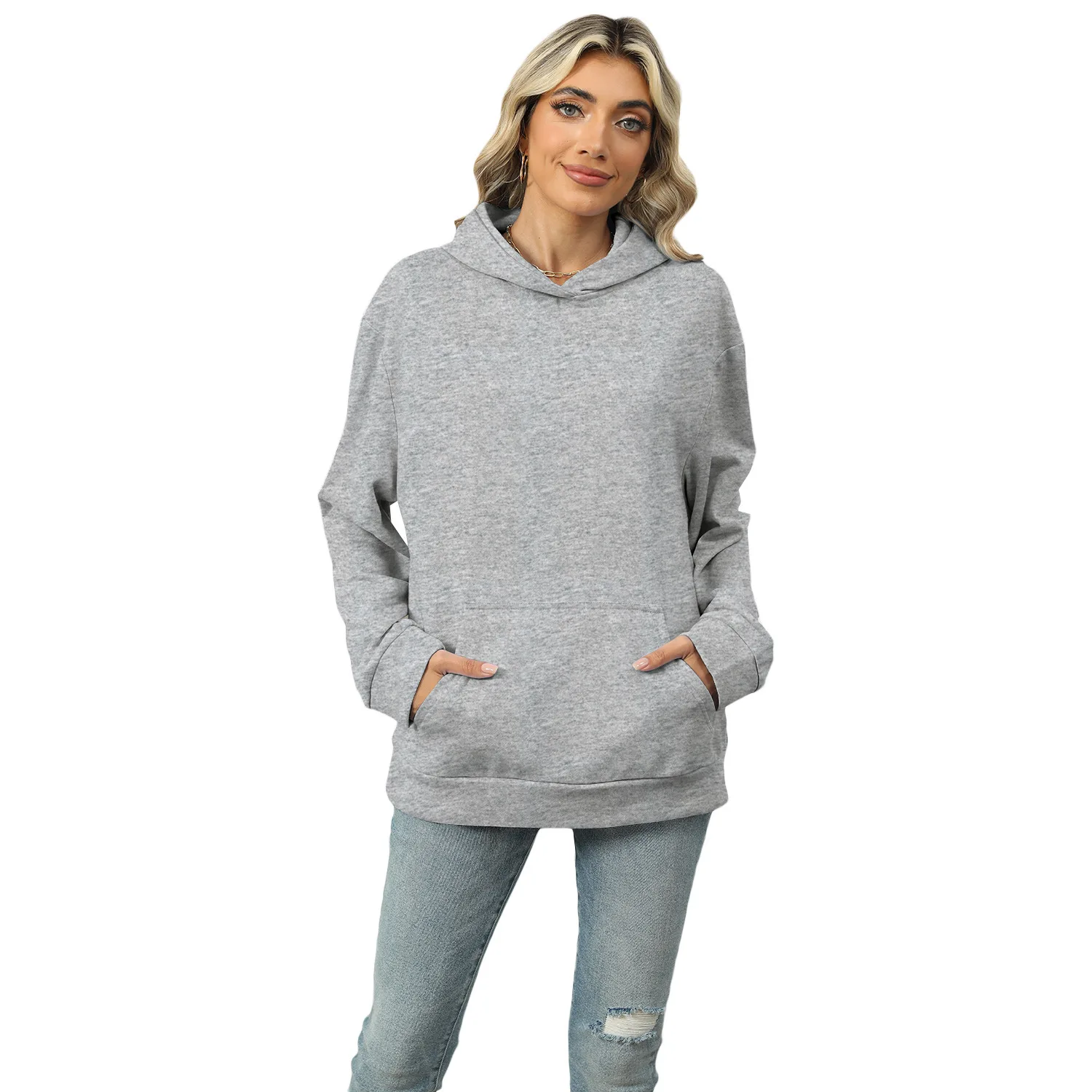 Dames nieuwe casual sweatshirt met capuchon en effen kleur top voor dames