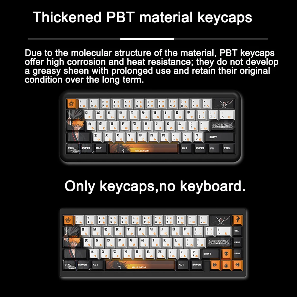 ‌Ichigo Kurosaki‌ Keycap Anime BLEACH‌ Keycap Game Keycap PBT DYE SUB Cherry MX Switch For Mechanical Keyboard ANSI 68/87/98/104